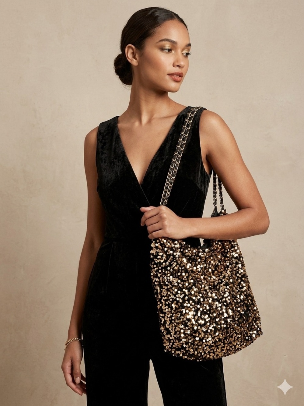 Sequin Shopper Tote Bag in Goldy Y2K